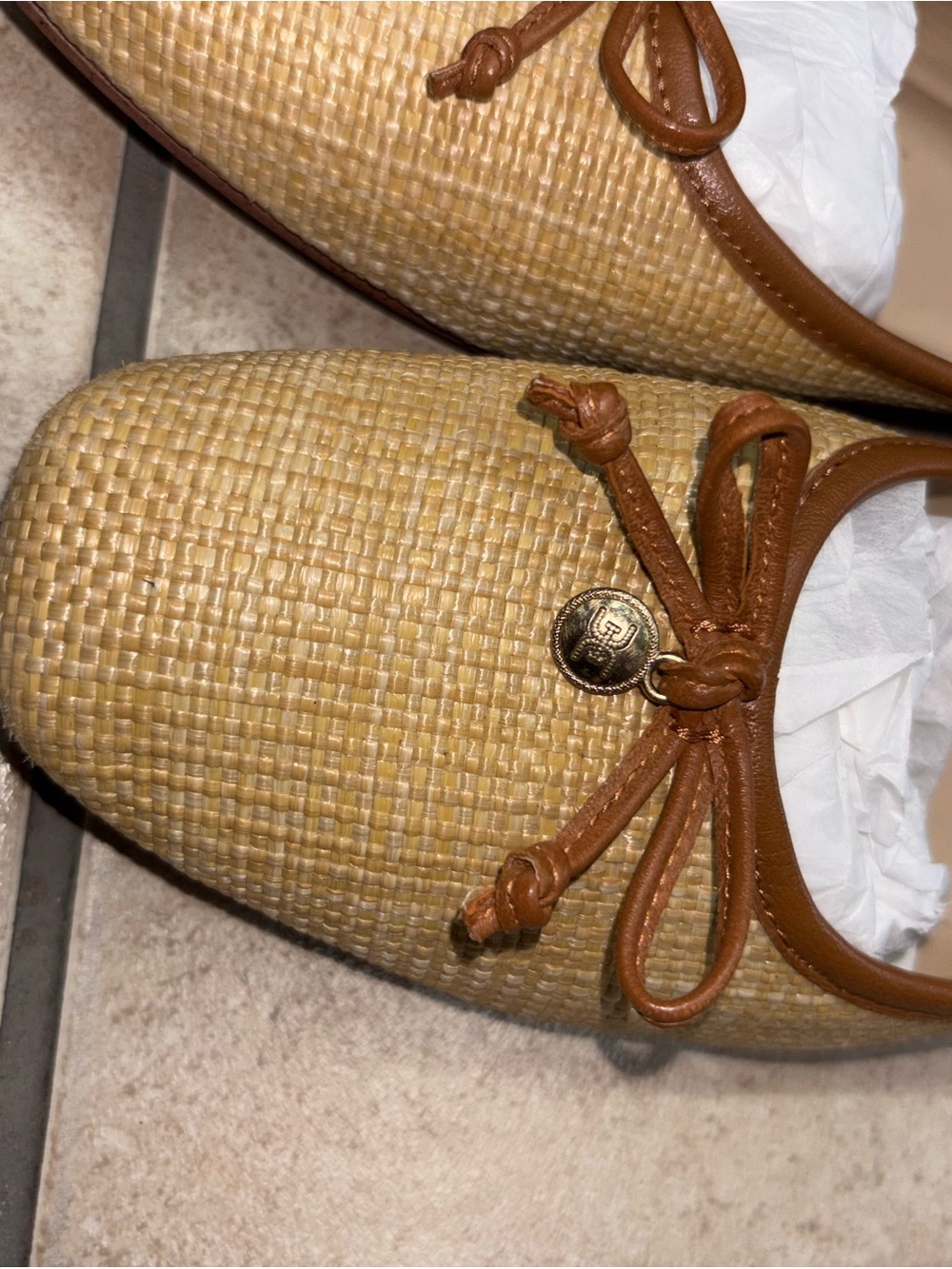 Sam Edelman Tan Woven Ballet Flats with Brown Trim - Picture 3 of 7